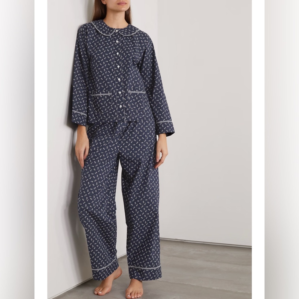 Doen Navy Paz Floral Poplin Pajama Set, M